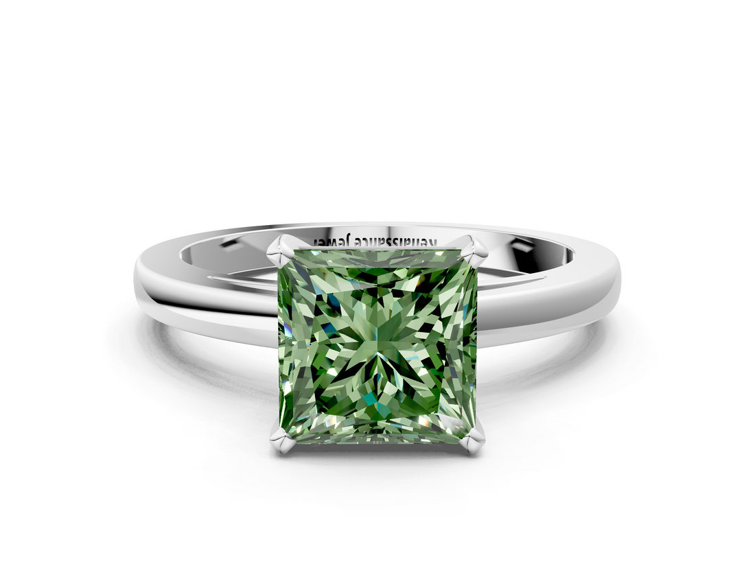 White gold Fancy Green Princess  Solitaire Diamond Engagement Ring with Four-Prong Setting on a Classic Band_3