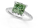 White gold Fancy Green Princess  Solitaire Diamond Engagement Ring with Pave Band and Six-Prong Setting_1