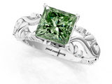 White gold Fancy Green Princess  Solitaire Diamond Leaf Vine Band with Prong Setting_1