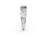White gold Fancy Green Princess  Solitaire Diamond Leaf Vine Band with Prong Setting_2