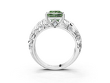 White gold Fancy Green Princess  Solitaire Diamond Leaf Vine Band with Prong Setting_3
