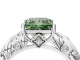 White gold Fancy Green Princess  Solitaire Diamond Leaf Vine Band with Prong Setting_4