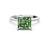 White gold Fancy Green Princess  Solitaire Diamond Ring with 4-Prong Setting on a Classic Band_3