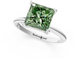 White gold Fancy Green Princess  Solitaire Diamond Ring with 4-Prong Setting on a Classic Band_4