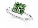 White gold Fancy Green Princess  Solitaire Diamond Ring with Bamboo Band and Four-Prong Setting_1