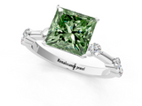 White gold Fancy Green Princess  Solitaire Diamond Ring with Bezel Set Side Stones and Prong Setting_1