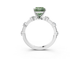 White gold Fancy Green Princess  Solitaire Diamond Ring with Bezel Set Side Stones and Prong Setting_3