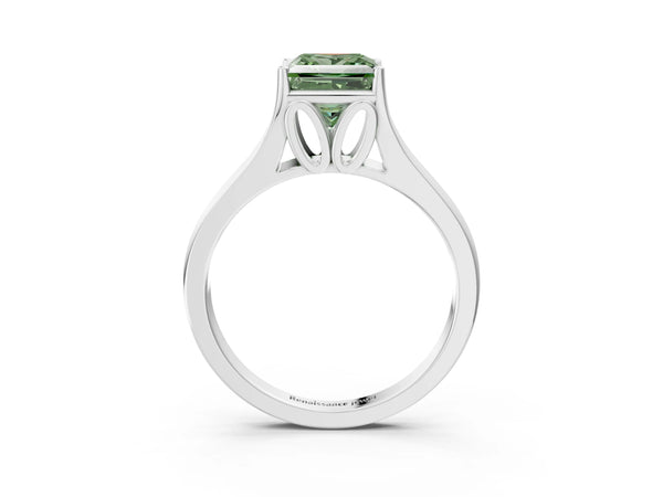 Platinum Princess Cut Cathedral Solitaire Engagement Ring Setting for Fancy Green Center with Split Shoulders