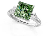 White gold Fancy Green Princess  Solitaire Diamond Ring with Channel Set Band and Bezel Prong Setting_55