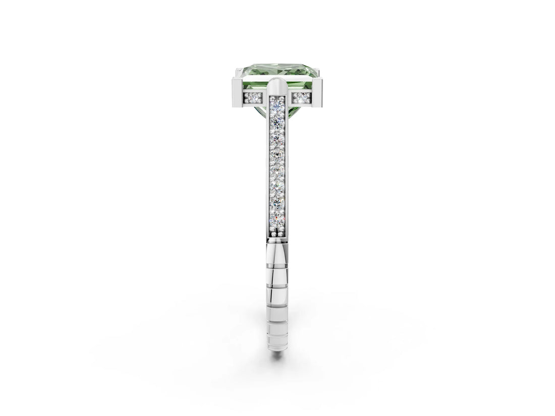 White gold Fancy Green Princess  Solitaire Diamond Ring with Channel Set Band and Bezel Prong Setting_56