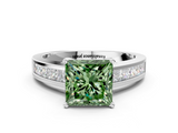 White gold Fancy Green Princess  Solitaire Diamond Ring with Channel-Set Band and Four-Prong Setting_3