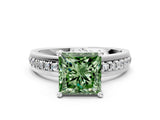 White gold Fancy Green Princess  Solitaire Diamond Ring with Channel Set Band and Six-Prong Setting_29