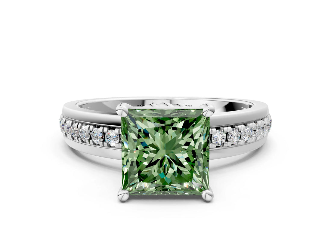 White gold Fancy Green Princess  Solitaire Diamond Ring with Channel Set Band and Six-Prong Setting_29
