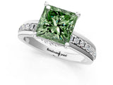 White gold Fancy Green Princess  Solitaire Diamond Ring with Channel Set Band and Six-Prong Setting_30