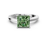 White gold Fancy Green Princess  Solitaire Diamond Ring with Four-Prong Setting and Classic Band_3