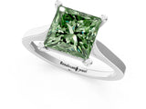 White gold Fancy Green Princess  Solitaire Diamond Ring with Four-Prong Setting and Tapered Band 2