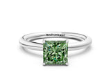 White gold Fancy Green Princess  Solitaire Diamond Ring with Four-Prong Setting on a Plain Band_32