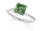 White gold Fancy Green Princess  Solitaire Diamond Ring with Four-Prong Setting on a Plain Band_33