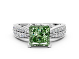 White gold Fancy Green Princess  Solitaire Diamond Ring with Milgrain Pavé Band and Four-Prong Setting_20