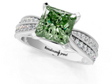 White gold Fancy Green Princess  Solitaire Diamond Ring with Milgrain Pavé Band and Four-Prong Setting_21