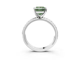 White gold Fancy Green Princess  Solitaire Diamond Ring with Milgrain and Black Enamel X Pattern Band_49