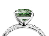 White gold Fancy Green Princess  Solitaire Diamond Ring with Milgrain and Black Enamel X Pattern Band_51