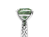 White gold Fancy Green Princess  Solitaire Diamond Ring with Milgrain and Black Enamel X Pattern Band_54