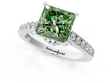 White gold Fancy Green Princess  Solitaire Diamond Ring with Pavé Band and Four-Prong Setting_1