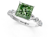 White gold Fancy Green Princess  Solitaire Diamond Ring with Pave Band and Four-Prong Setting_1