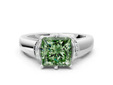 White gold Fancy Green Princess  Solitaire Diamond Ring with Pave Band and Six-Prong Setting_76