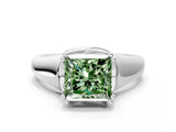 White gold Fancy Green Princess  Solitaire Diamond Ring with Six-Prong Cathedral Setting_32