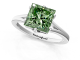 White gold Fancy Green Princess  Solitaire Diamond Ring with Six-Prong Setting and Tapered Band_1