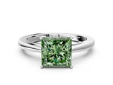 White gold Fancy Green Princess  Solitaire Diamond Ring with Split Shank and Four-Prong Setting