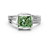White gold Fancy Green Princess  Solitaire Diamond Ring with Split Shank and Prong Setting_17