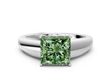 White gold Fancy Green Princess  Solitaire Diamond Ring with Tapered Band and Four-Prong Setting_28