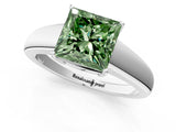 White gold Fancy Green Princess  Solitaire Diamond Ring with Tapered Band and Four-Prong Setting_30