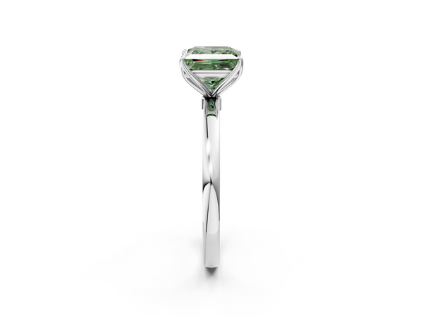 Platinum Fancy Green Princess  Solitaire Diamond Ring with Thin Band and Four-Prong Setting