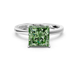 White gold Fancy Green Princess  Solitaire Diamond Ring with Thin Band and Four-Prong Setting_36