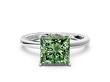 White gold Fancy Green Princess  Solitaire Diamond Ring with Thin Band and Four-Prong Setting_72