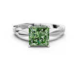 White gold Fancy Green Princess  Solitaire Diamond Twisted Band with Four-Prong Setting