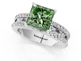 White gold Fancy Green Princess  Solitaire Diamond with Pave and Channel Set Band_1