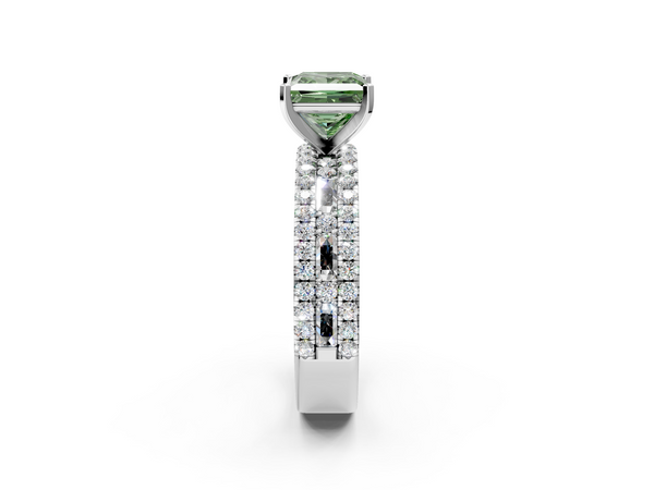 Platinum Princess Cut Pave and Baguette Engagement Ring Setting for Fancy Green Center