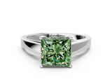 White gold Fancy Green Princess  Solitaire Engagement Ring with Four-Prong Setting and Tapered Band_3