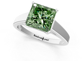 White gold Fancy Green Princess  Solitaire Engagement Ring with Four-Prong Setting and Tapered Band_4