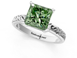 White gold Fancy Green Princess  Solitaire Engagement Ring with Scrollwork Band and Four-Prong Setting_1