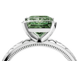 White gold Fancy Green Princess  Solitaire Engagement Ring with Scrollwork Band and Four-Prong Setting_4