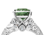 White gold Fancy Green Princess  Solitaire Filigree Engagement Ring with Halo and Prong Setting_4
