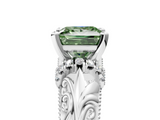 White gold Fancy Green Princess  Solitaire Filigree Engagement Ring with Halo and Prong Setting_5