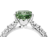 White gold Fancy Green Princess  Solitaire Floral Milgrain Engagement Ring_47