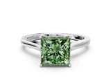 White gold Fancy Green Princess  Solitaire Heart Prong Engagement Ring with Tapered Band_35